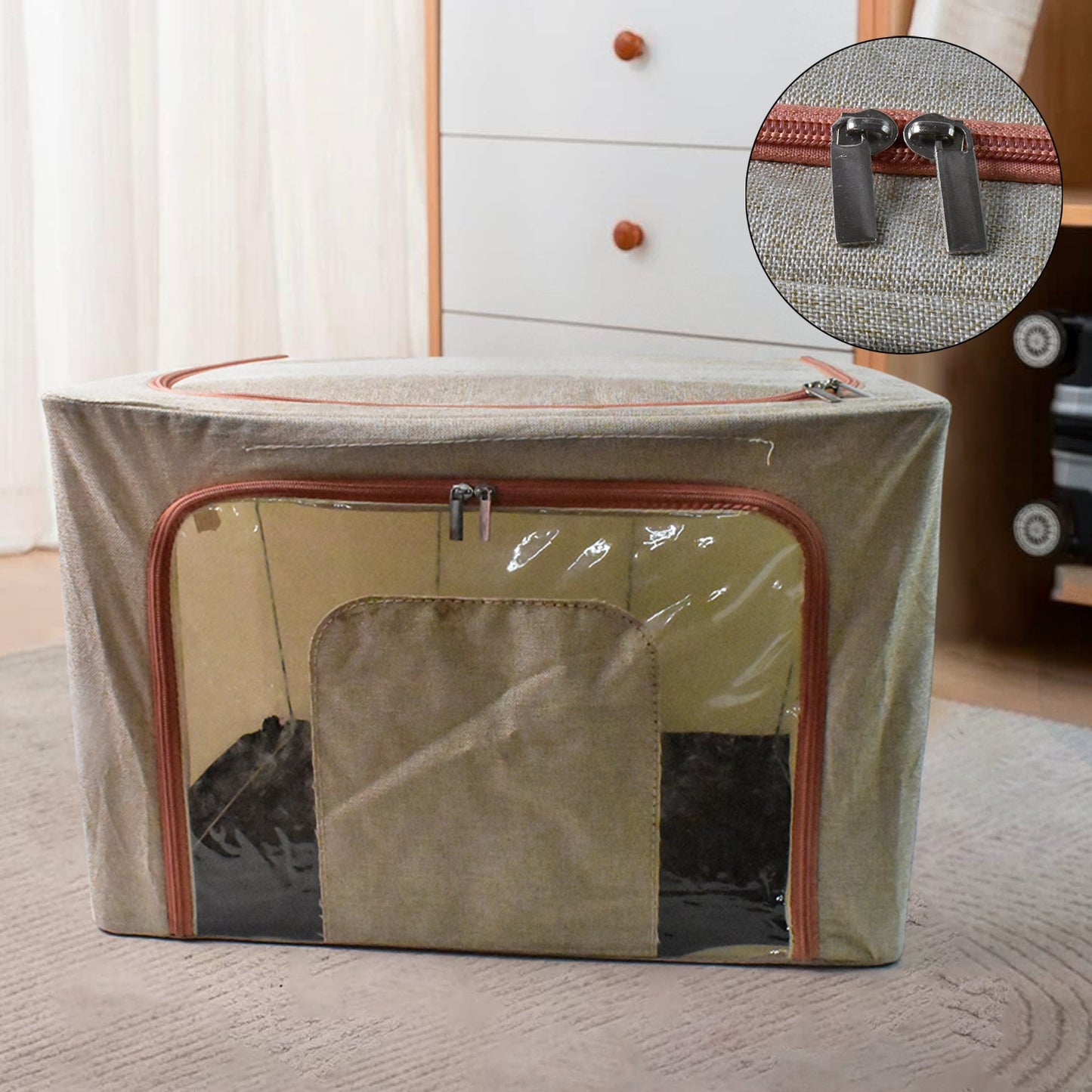 Zippered Closet Storage Box with Lid, With Window (Mix Design & Size / 1 Pc)
