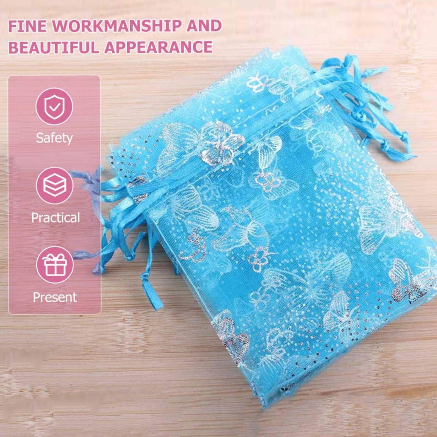 Organza Return Gift Bags Small Mesh Bags Drawstring Gift Bags Christmas Drawstring Organza Gift Bags, Wedding Party Festival Gift Bags, Jewellery Packing Pouch Dry Fruit Pouch 10Ãƒâ€”12 Cm (100 Pcs Set)