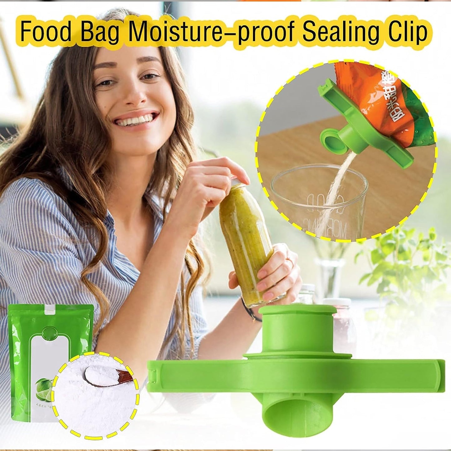 Food Storage Sealing Clip Solid Color Seal Pour Bag Clip Snack Bag Clip Food Bag Sealing Clip Sealing Clamp with Cap Kitchen Chip Bag Clips (2 Pc)