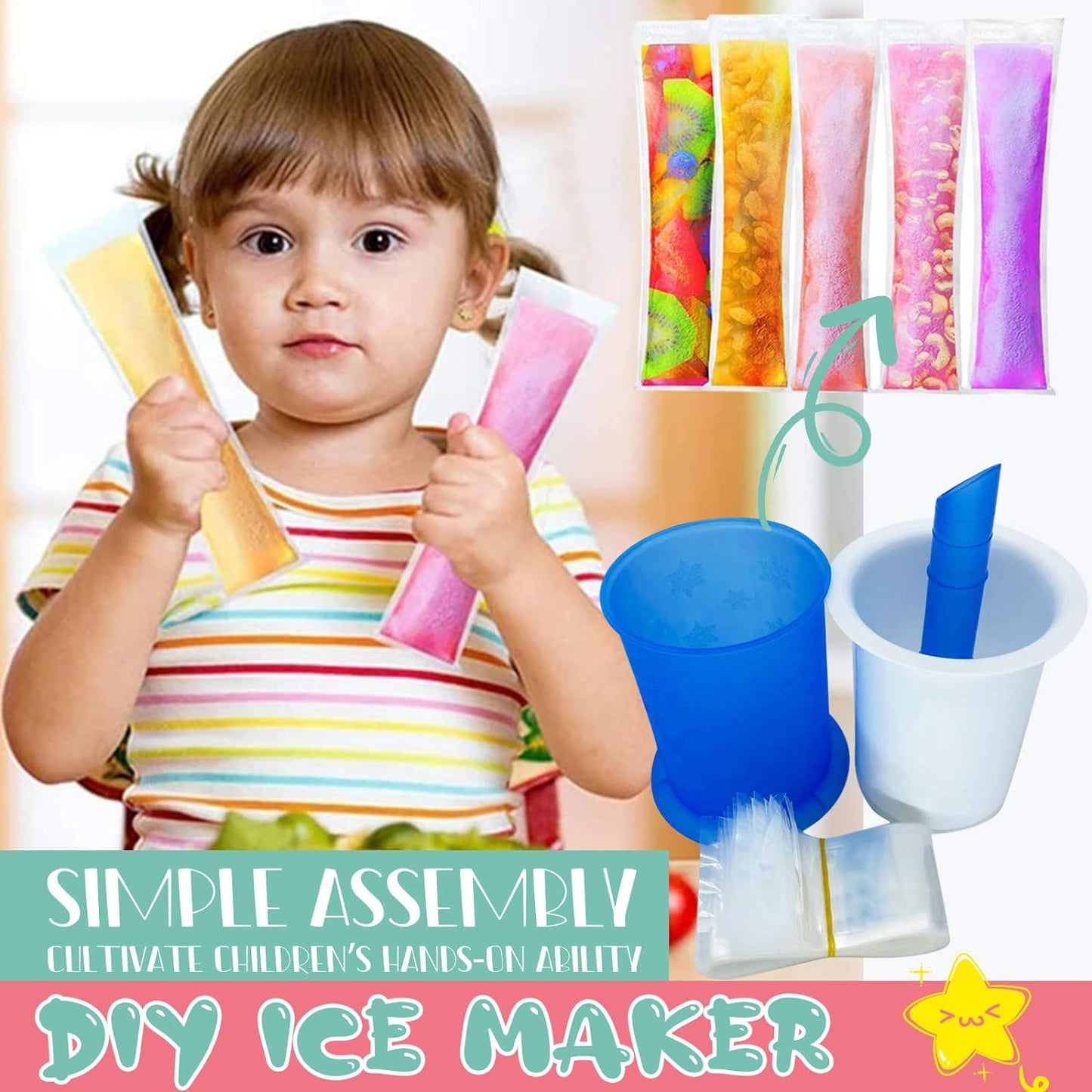 DIY Manual Popsicle Maker Ã¢â‚¬â€œ Reusable Ice Cream Mold (Approx 20 Pcs Packing Bag)