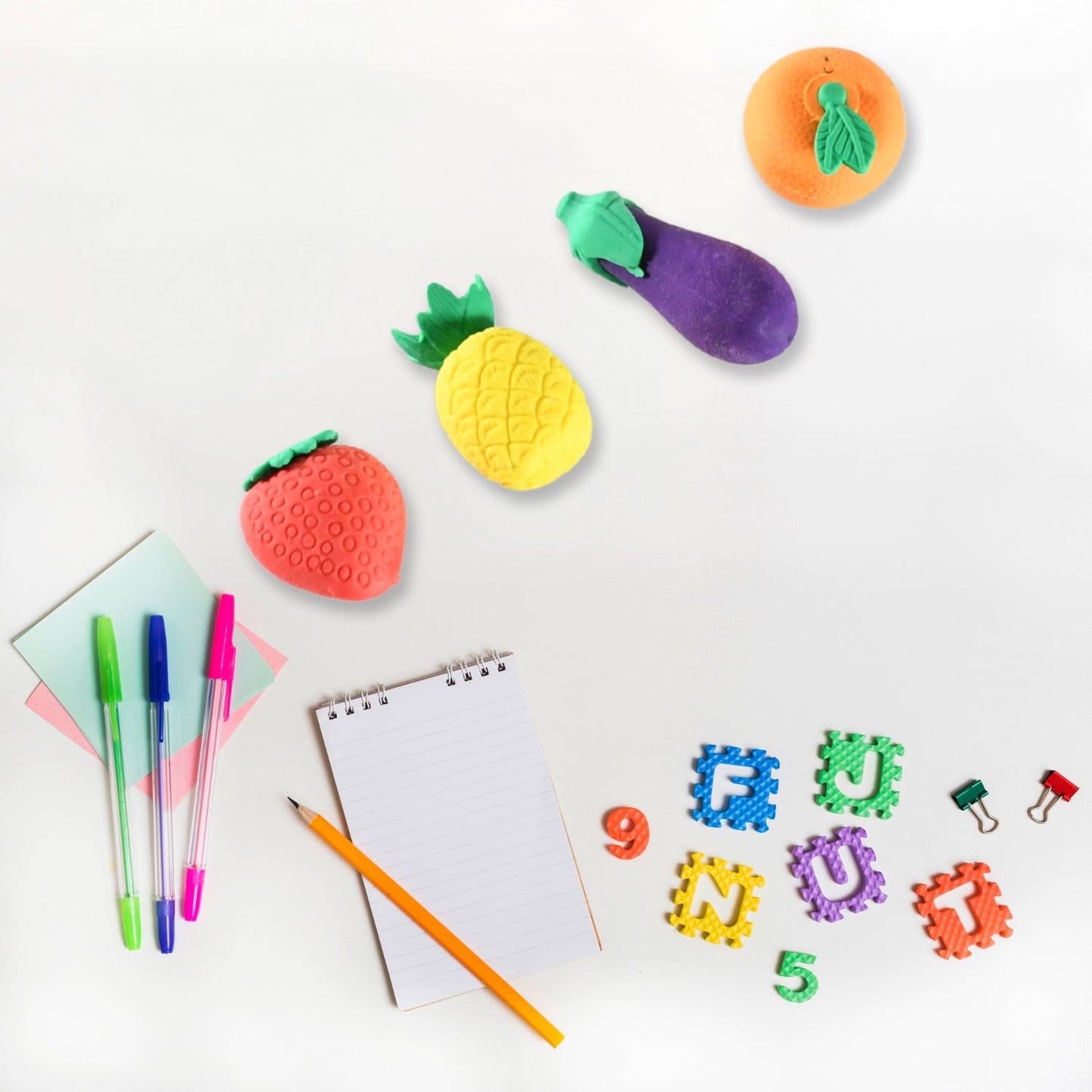 Mini Cute Veg & Fruit Erasers Ã¢â‚¬â€œ 3D Colorful Eraser Set for Kids (4 Pc)