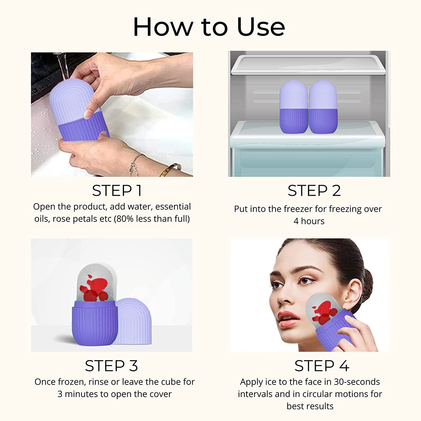 Beauty Ice Roller for Face & Eye Massage (Reusable, Purple)