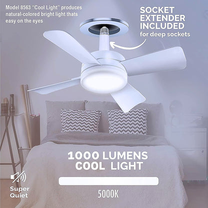 Original Cool LED Socket Fan Light Ã¢â‚¬â€œ Ceiling Fan Replacement, 1000 Lumens/5000K, Remote Controlled (Remote Battery Not Included)