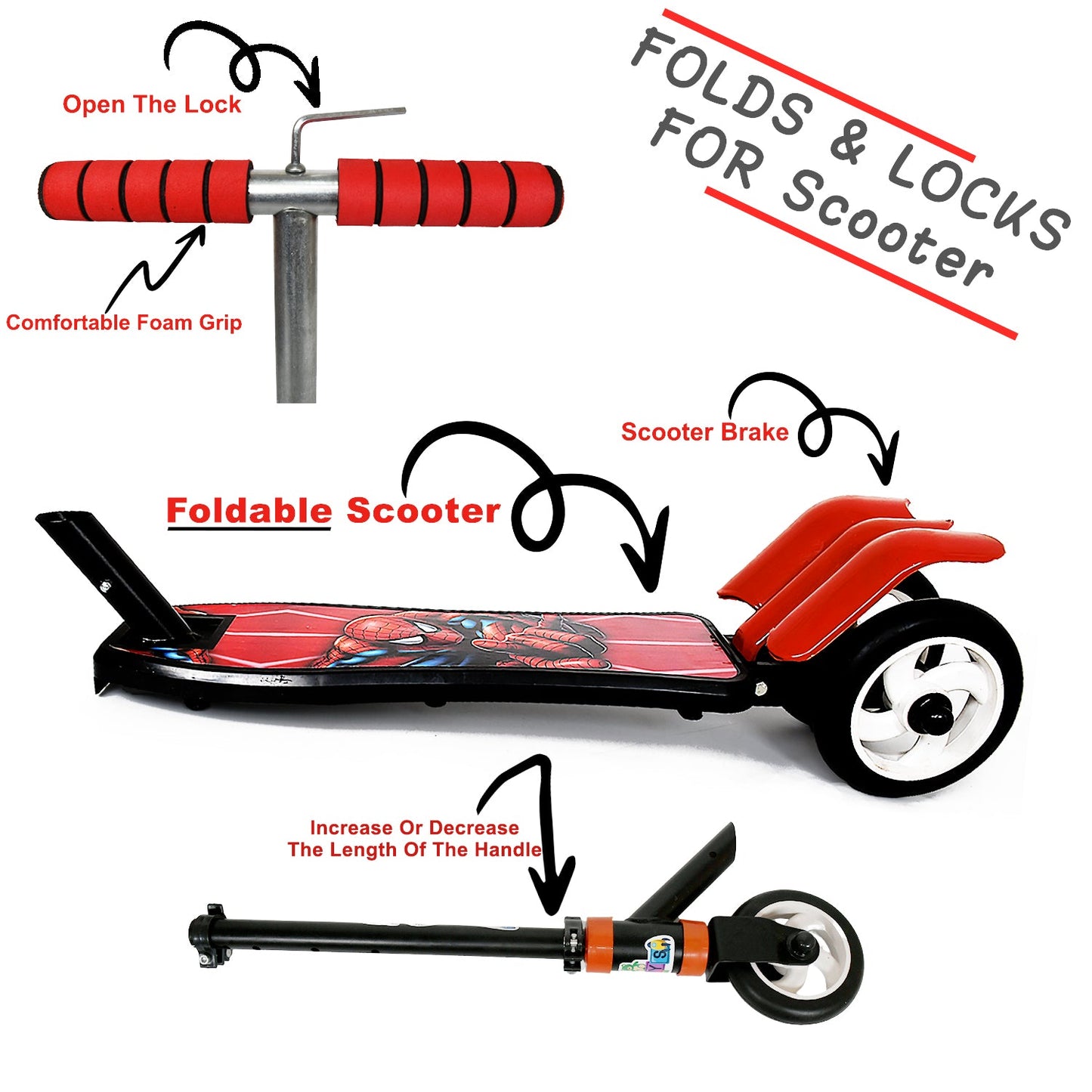 Basic Kids Ride On Leg Push Scooter for Boys and Girls (4 - 8 Years Old Kids) Foldable Scooter Cycle with Height Adjustment for Boys and Girls Multicolor (1 Pc / 3 Wheel)Ã‚Â 