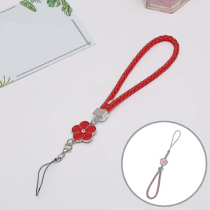 Flower Shape metal alloy pendant Nylon Braided leather hand strap lanyard phone (2 Pc / Multicolor)