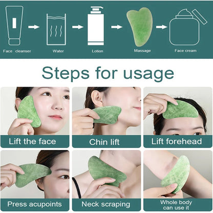 Jade Roller & Gua Sha Set Ã¢â‚¬â€œ Natural Face Massager for Anti-Aging, Glowing Skin & Face Shaping (1 Pc)
