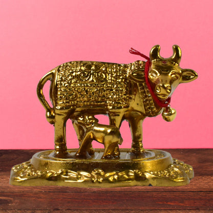 Metal Golden Kamdhenu Cow with Calf (1 Pc)