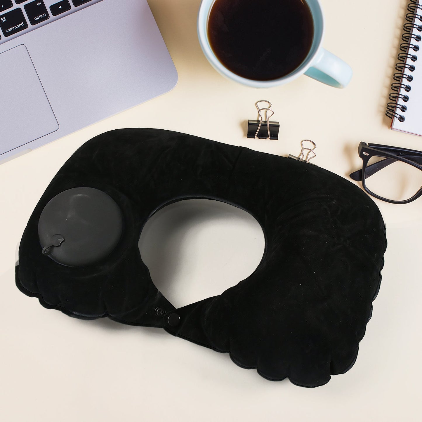 8512Ã‚Â 3 in 1 Comfortable Travel Sleeping Kit, Neck Pillow, Eye Mask & Ear Plug Set Inflatable Plane Sleeping Pillow Head Neck Support Pillows for Travel Airplane Office, Black