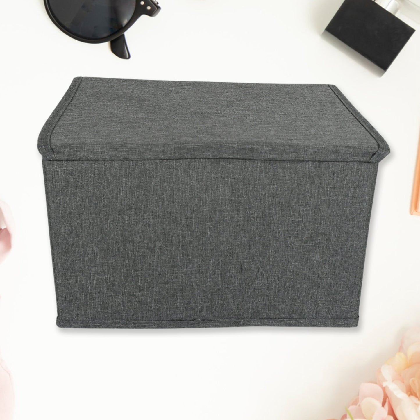 Small Foldable Storage Box With Lid And Handles, Cotton And Linen Storage Bins And Baskets Organizer For Nursery, Closet, Bedroom, Home (28Ãƒâ€”20Ãƒâ€”16 Cm / 1 pc)