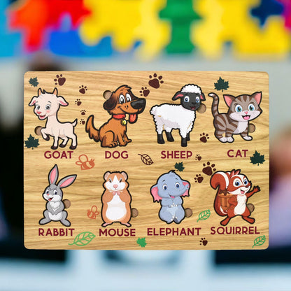 Wooden Animal Puzzle Learning Educational Board (1 Set / 28Ãƒâ€”20 Cm)