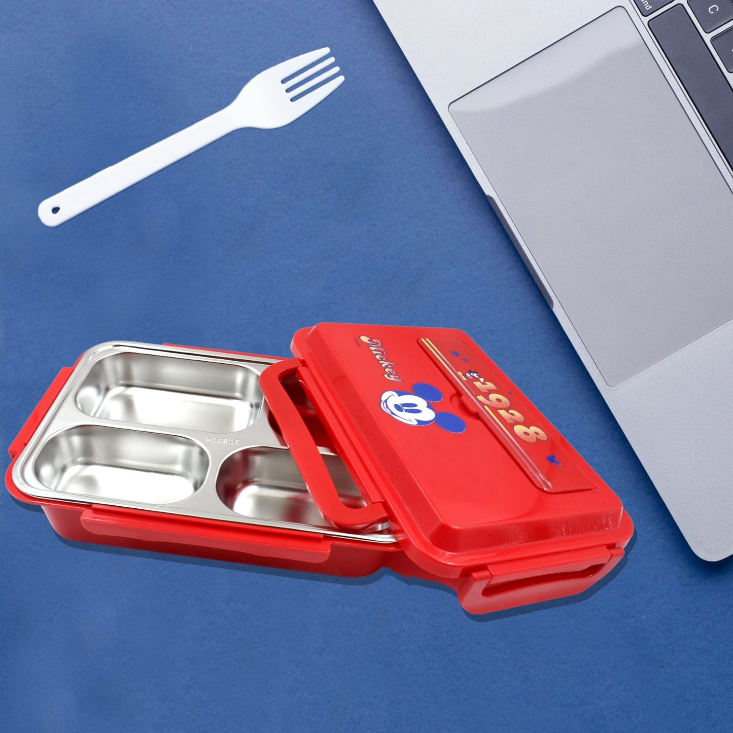 Cartoon Printed 4Ã‚Â Compartment Insulated Lunch Box Stainless Steel |Tiffin Box for Boys, Girls, School & Office MenÃ‚Â for Microwave  Freezer SafeÃ‚Â Adult Children Food Container (1 Pc)