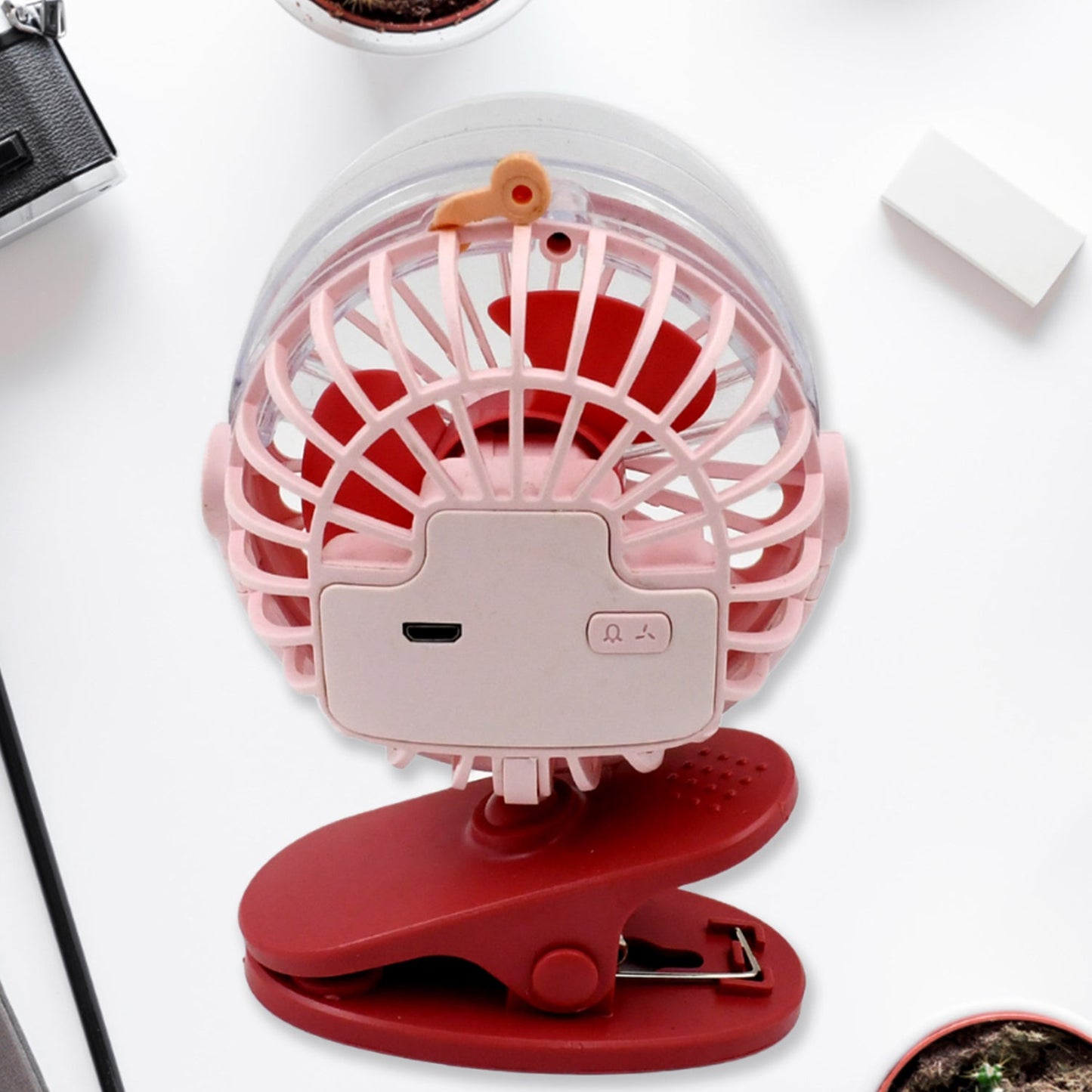 Portable Clip-on Fan, Battery Operated, With Light & Spray, Small Yet Powerful USB Table Fan, 3-Speed Quiet Rechargeable Mini Desk Fan, 360Ã‚Â° Rotation, Personal Cooling Fan for Home, Office, Camping