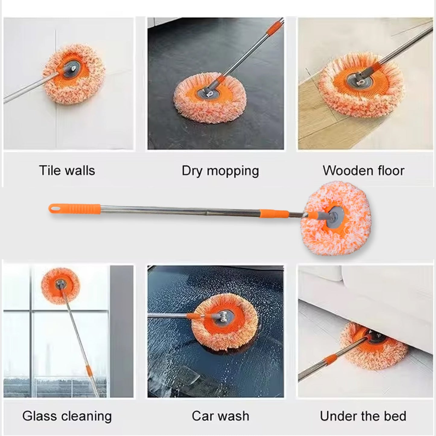 360Ã‚Â° Rotatable Ceiling Dust Cleaning Mop Extendable Long Lightweight Handle Mop Heads Pad, Spin Scrubber for Ceiling Floor Bathroom Kitchen Tile