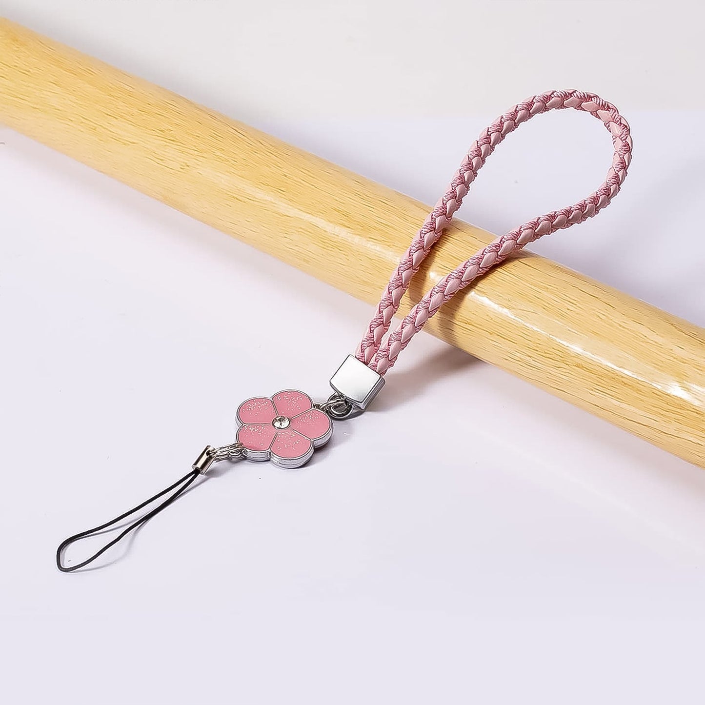 Flower Shape metal alloy pendant Nylon Braided leather hand strap lanyard phone (2 Pc / Multicolor)