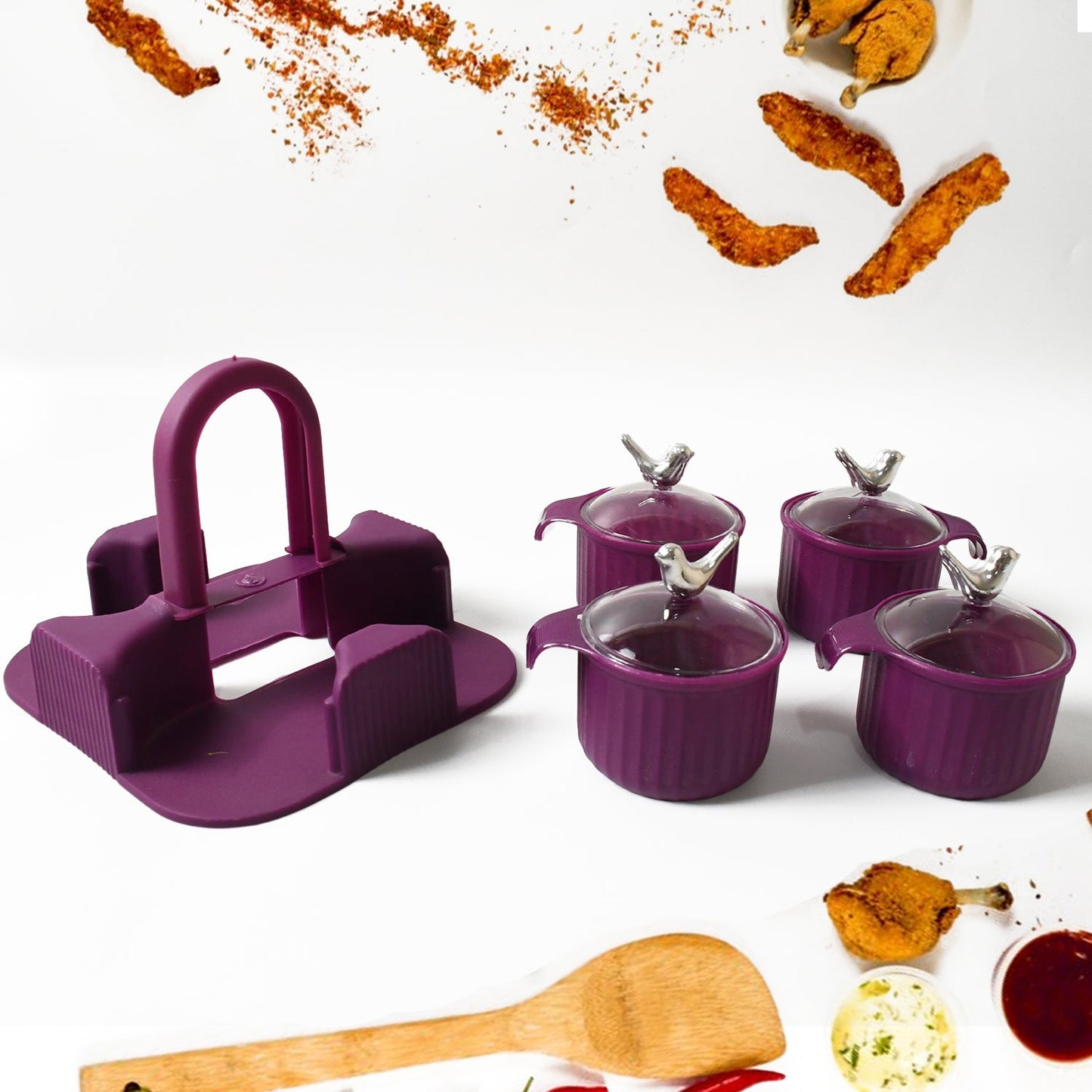 Multipurpose Silver Sparrow, Jar Dry fruit Set, for Home and KitchenÃ‚Â Airtight Dry Fruit Plastic Storage Container Tray Set With Lid & 4 Serving Jar Container for Sweets, Chips, Cookies | (4 Pc Set)