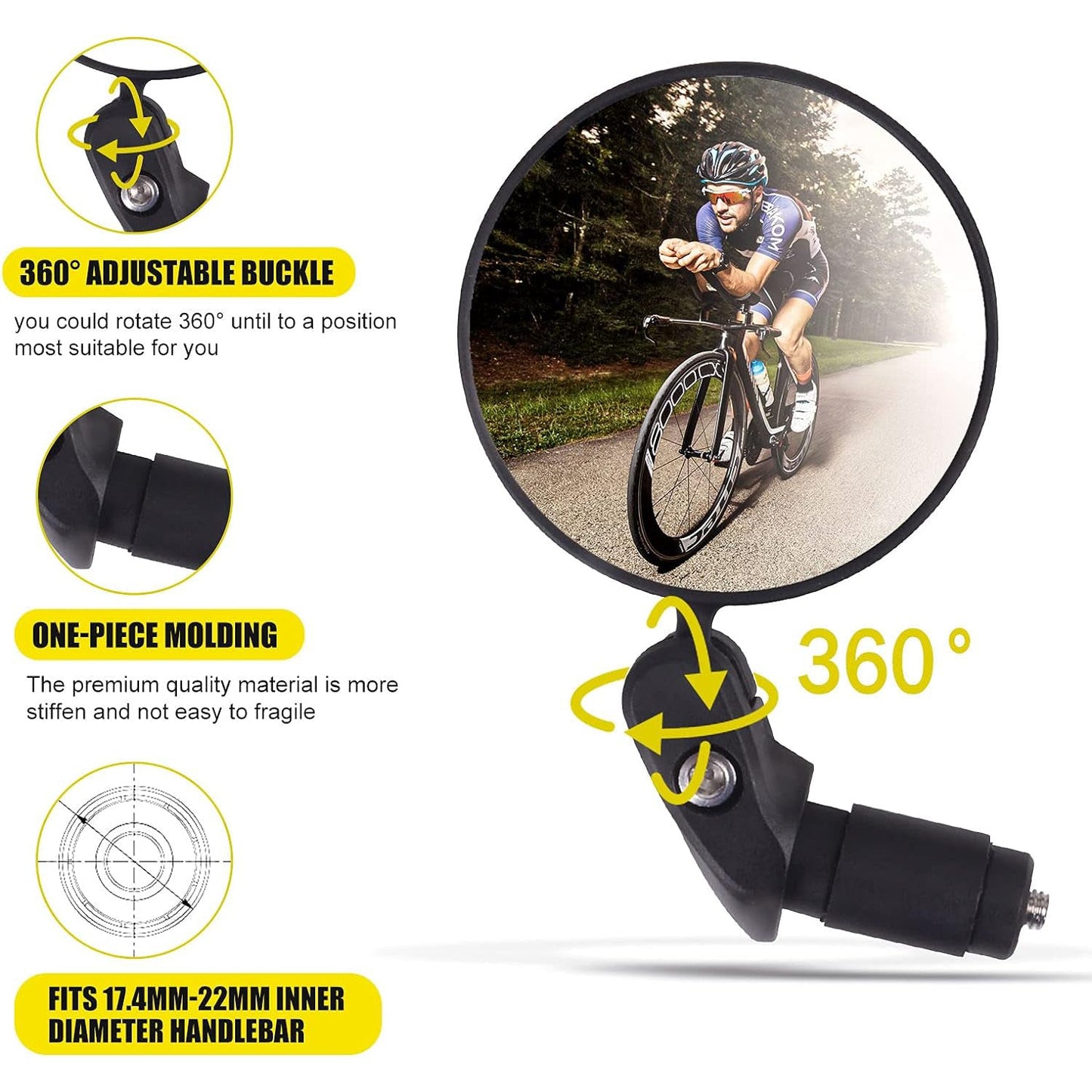 Bar End Bike Mirror: 360Ã‚Â° Rotatable & Foldable (1 Pc)