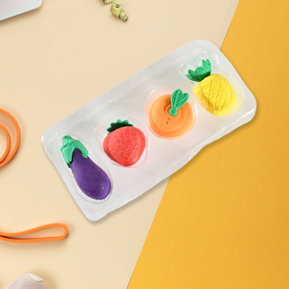 Mini Cute Veg & Fruit Erasers Ã¢â‚¬â€œ 3D Colorful Eraser Set for Kids (4 Pc)