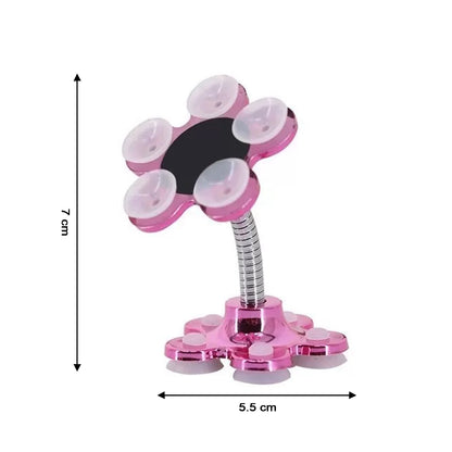 Phone holder with 360Â° rotation and suction cups.