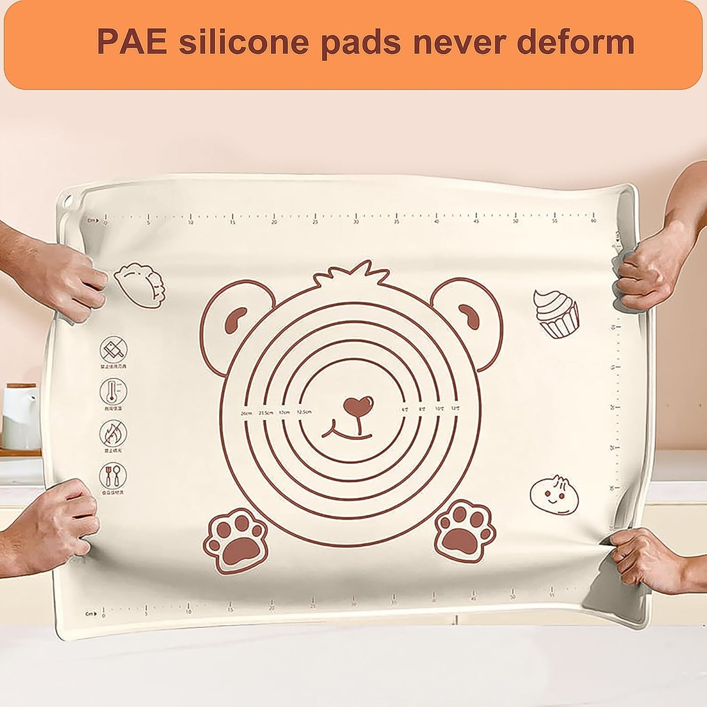 3 In 1 Heavy Silicone Baking Mat With Wooden Belan & Cake Scraper (3 Pcs Set / 70Ãƒâ€”50 CM)