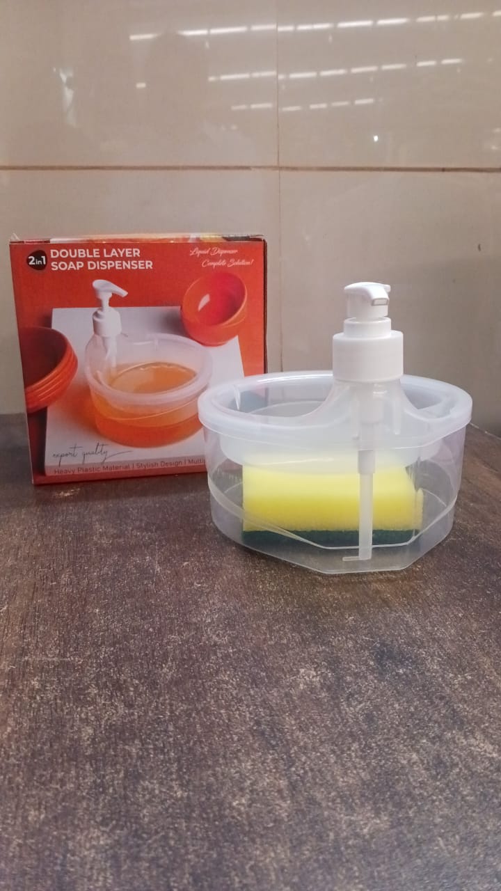 2-in-1 Double Layer Liquid Soap Dispenser with Pump & Sponge Ã¢â‚¬â€œ Practical Kitchen & Hotel Sink Soap Pump Bottle (Rectangle)