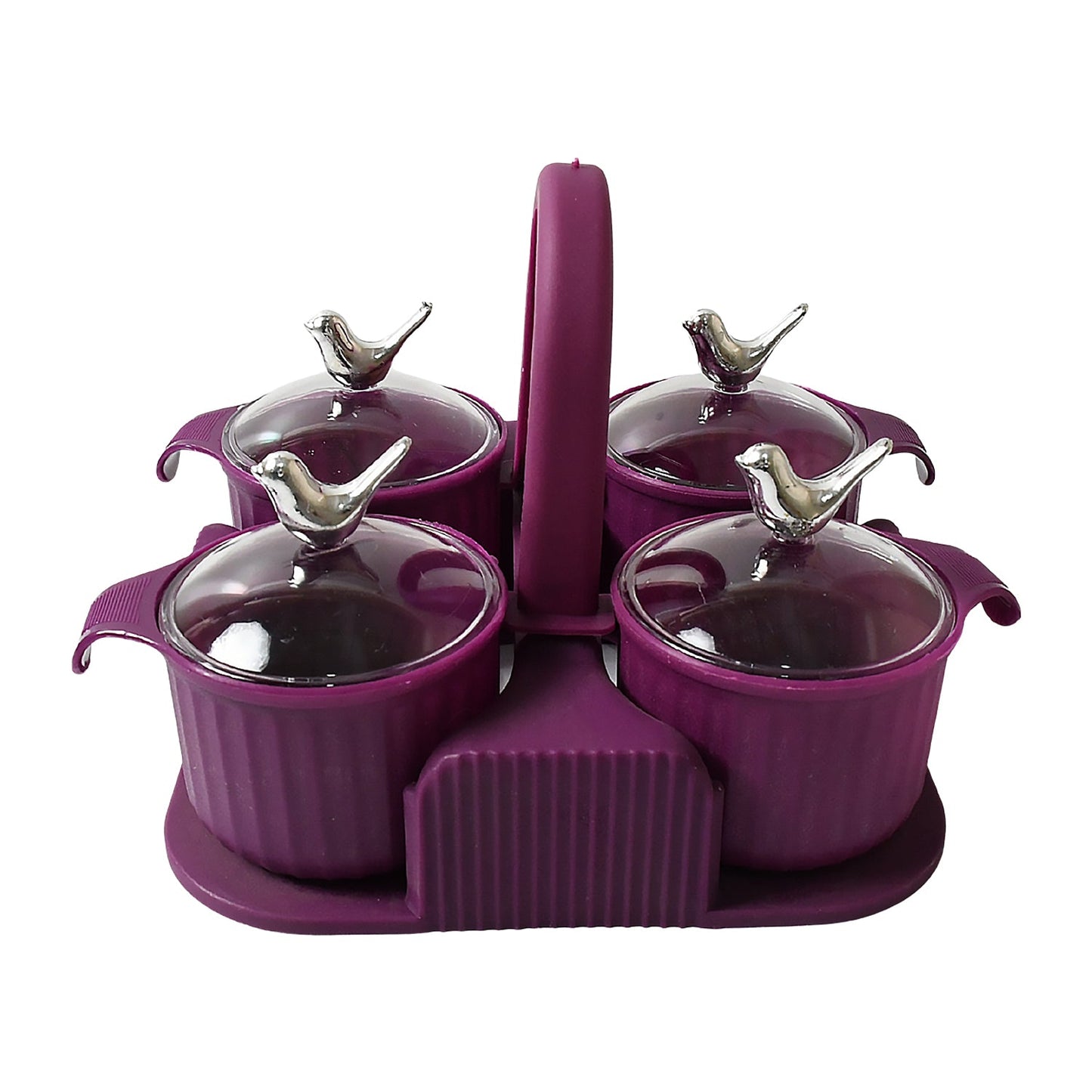 Multipurpose Silver Sparrow, Jar Dry fruit Set, for Home and KitchenÃ‚Â Airtight Dry Fruit Plastic Storage Container Tray Set With Lid & 4 Serving Jar Container for Sweets, Chips, Cookies | (4 Pc Set)