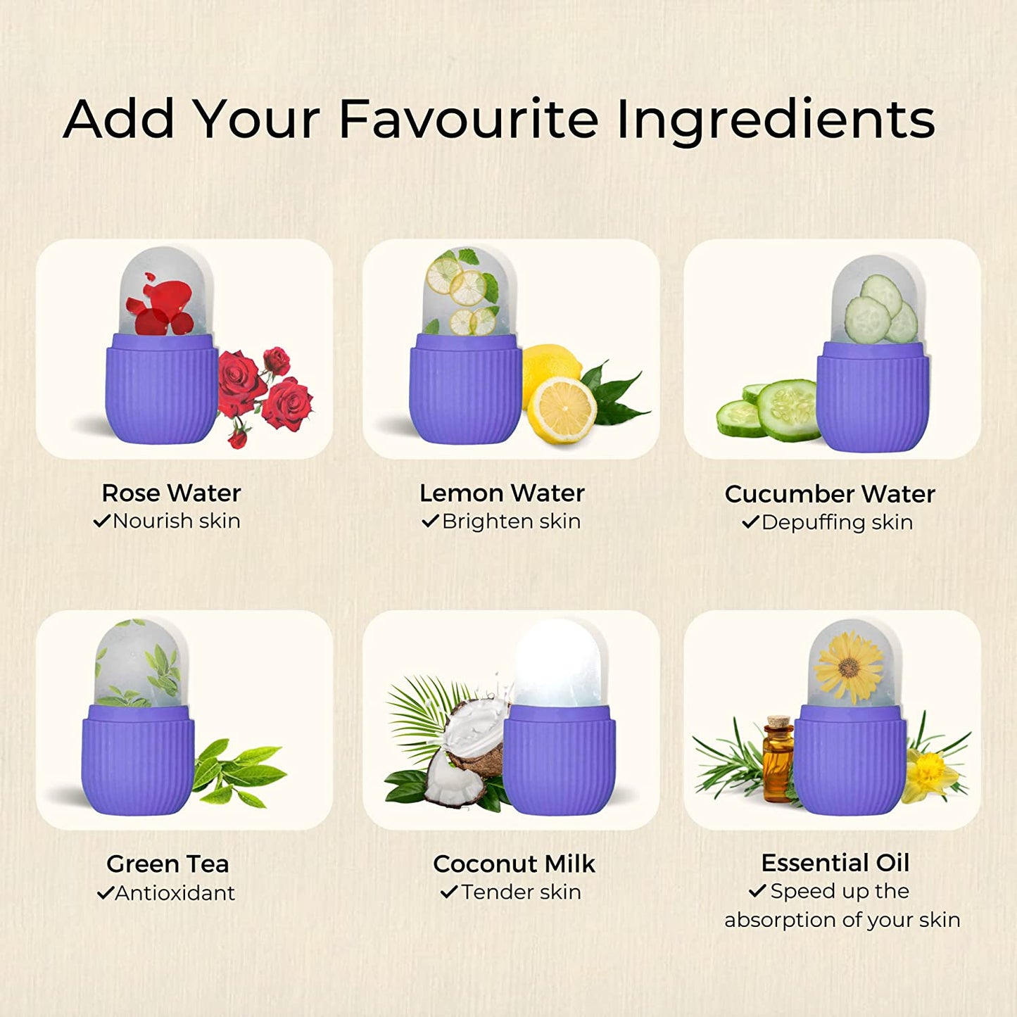 Beauty Ice Roller for Face & Eye Massage (Reusable, Purple)