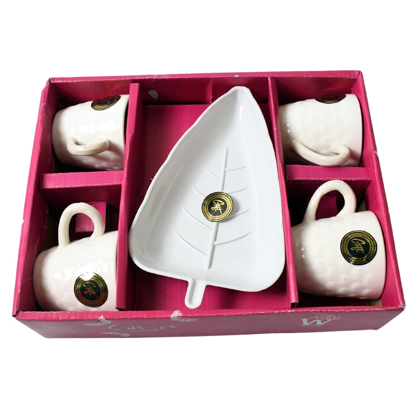 Crysta Ceramic Tea Cups With Plastic tray Environmental Friendly Festival for Milk Cup, Coffee Cup, Tea Cup, Breakfast Cup,Ã‚Â Drinking Mug or Outdoor for Household Gift For Birthday (5 Pcs Set)