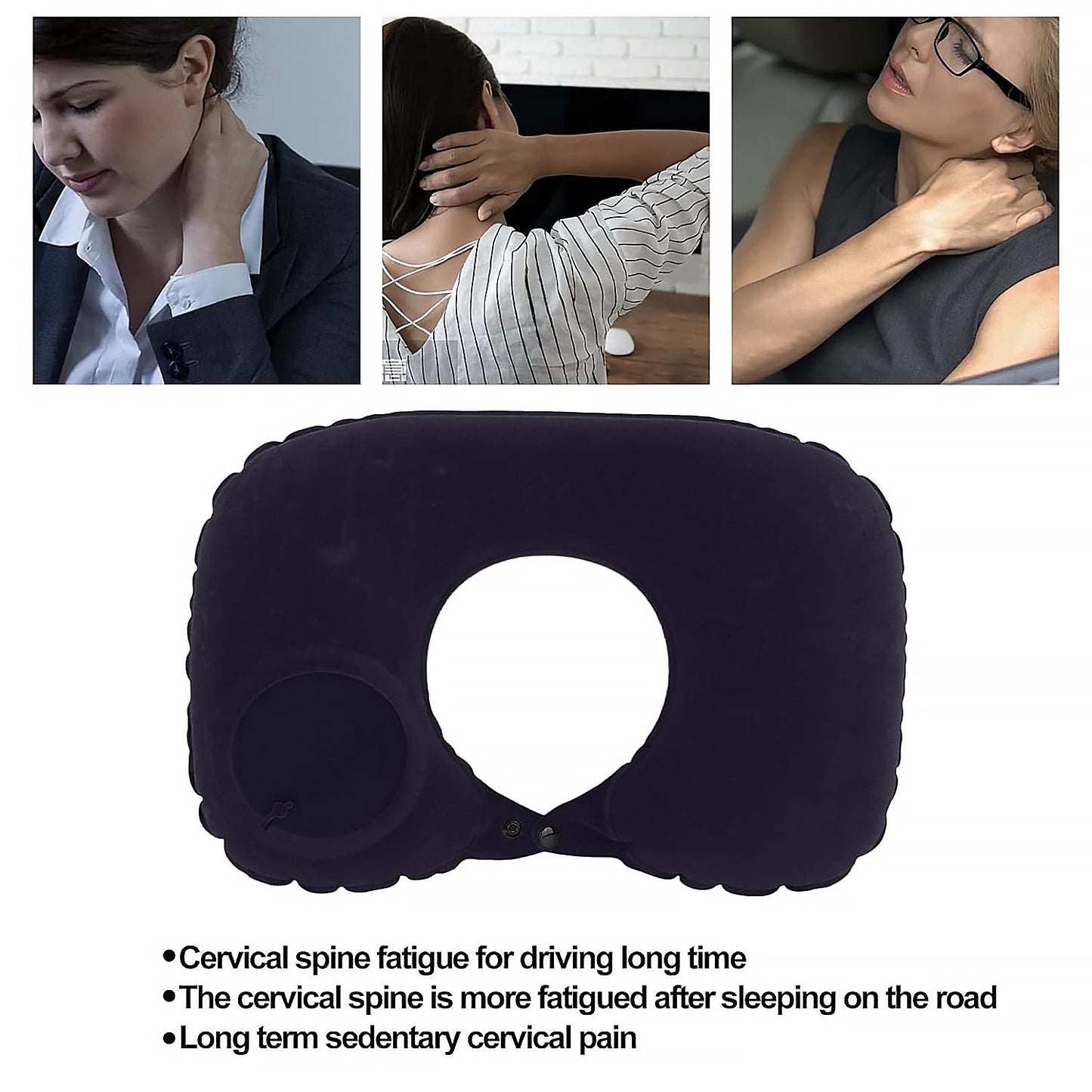 8512Ã‚Â 3 in 1 Comfortable Travel Sleeping Kit, Neck Pillow, Eye Mask & Ear Plug Set Inflatable Plane Sleeping Pillow Head Neck Support Pillows for Travel Airplane Office, Black