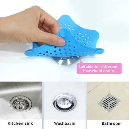 Star Shape Suction Cup Kitchen Bathroom Sink Drain Strainer Hair Stopper Filter, Star Shaped Sink Filter Bathroom Hair Catcher, Drain Strainers Cover Trap Basin (2 Pc)