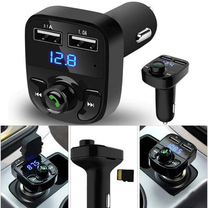 CAR-X8 Bluetooth FM Transmitter Kit for Hands-Free Call Receiver / Music Player / Call Receiver / Fast Mobile Charger Ports for All SmartphonesÃ‚Â with 3.1A Quick Charge Dual USB Car Charger
