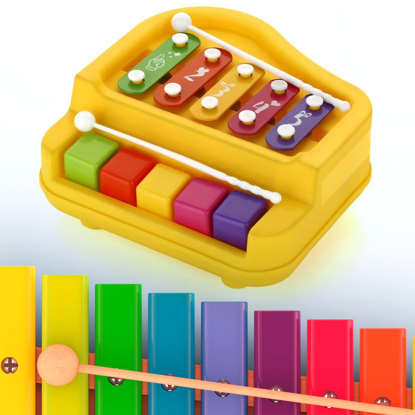 2 in 1 Baby Piano Xylophone Toy for Toddlers, 5 Multicolored Key Keyboard Xylophone Piano, Preschool Educational Musical Learning Instruments Toy for Baby Kids Girls Boys 3+ YearsÃ‚Â (1 Pc)