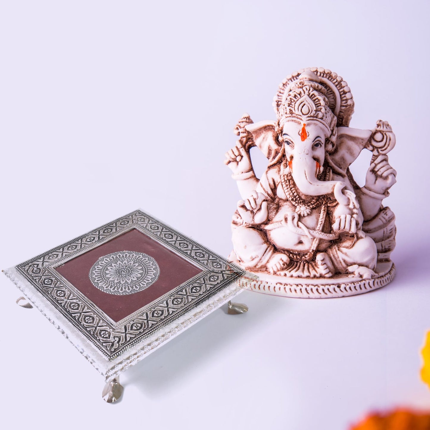 Silver - Square Pooja Chowki Patla / Bajot (20Ãƒâ€”20 CM / 1 Pc)