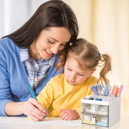 2 Layer 5 Compartment Desk Organizer with Transparent Drawer (1 Pc / 15Ãƒâ€”13Ãƒâ€”11 Cm)