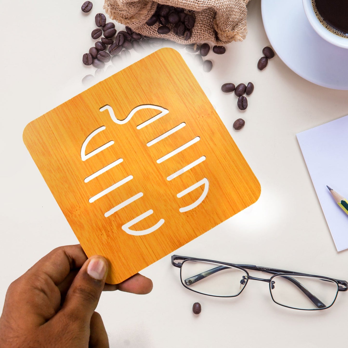 Square Bamboo Wood Table Place mat Hot Pot Cup Mat Tea Coaster(14Ãƒâ€”14 Cm / 1 Pc)