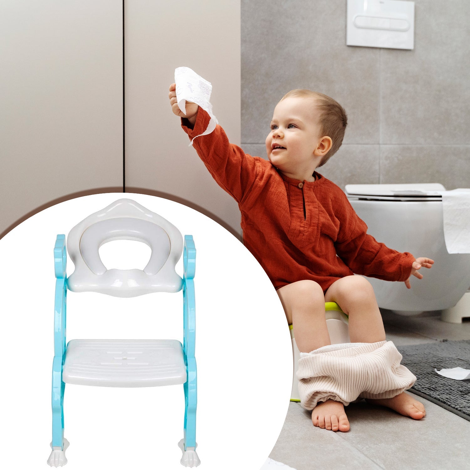Potty training seat with ladder for toddlersâ€™ convenience