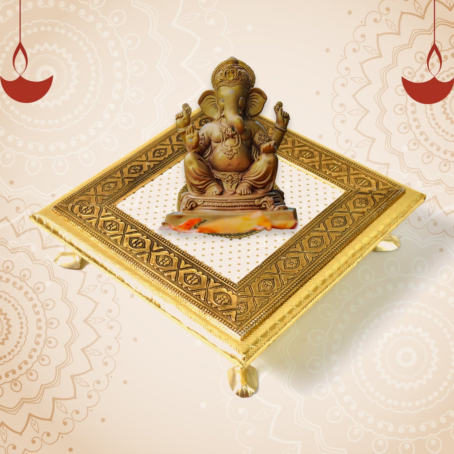 Golden - Square Pooja Chowki Patla / Bajot (20Ãƒâ€”20 CM / 1 Pc)