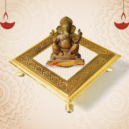 Golden - Square Pooja Chowki Patla / Bajot (20Ãƒâ€”20 CM / 1 Pc)