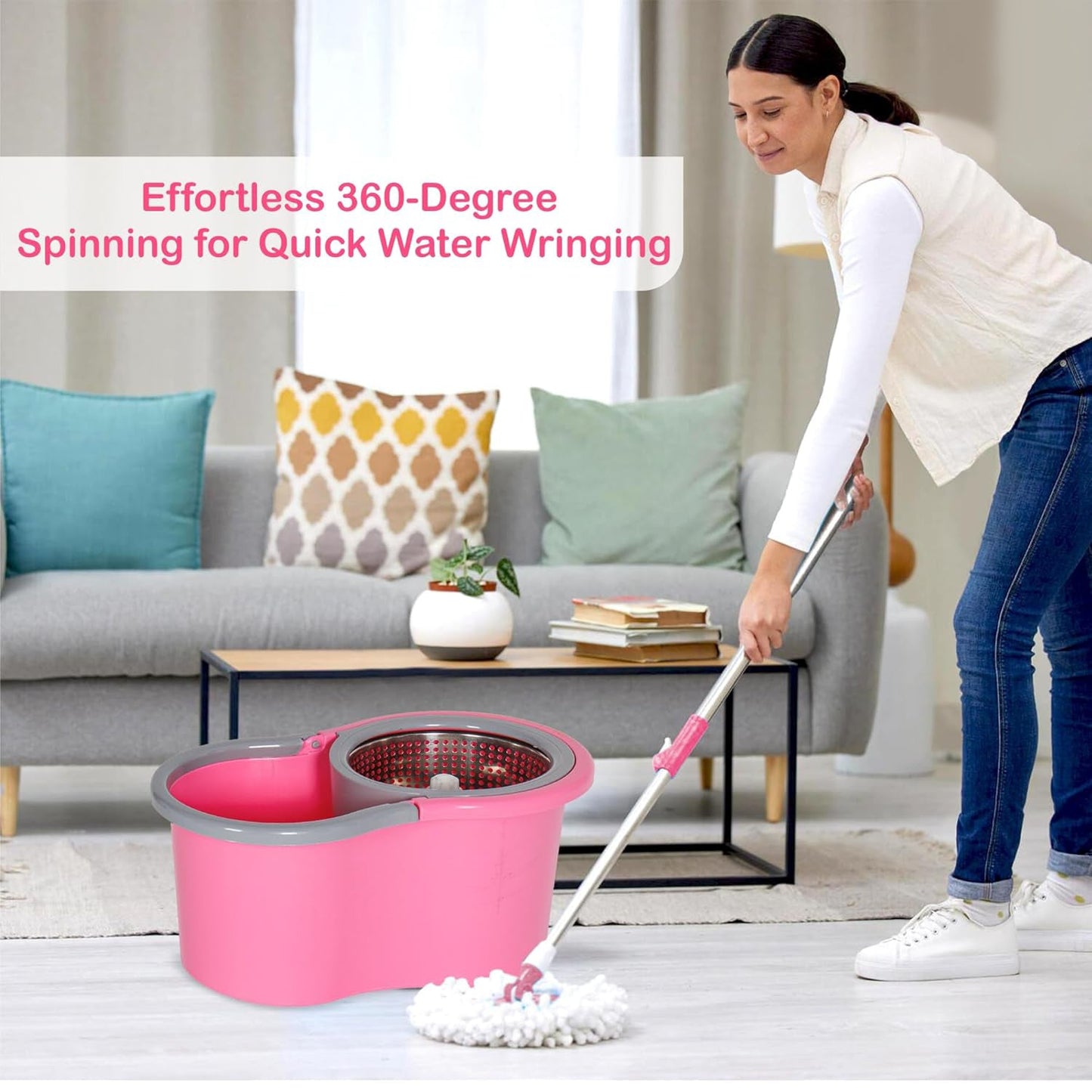 Easy Cleaning Mop with Bucket, for Floor Cleaning, 360Ã‚Â° Spin Floor Cleaning (1 Set / Mix Color)