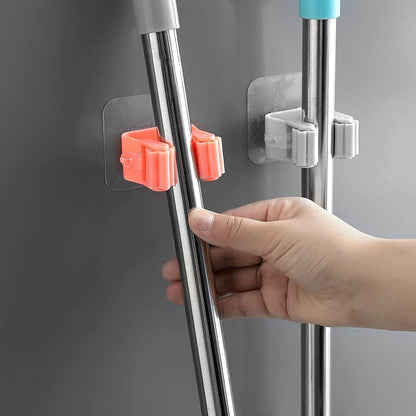Broom Holder Wall Mounted, Mop and Broom Holder Broom Organizer Grip Clips, No Drilling, Wall Mounted Storage Rack Storage & Organization for Kitchen, Bathroom, Garden (2 Pc)