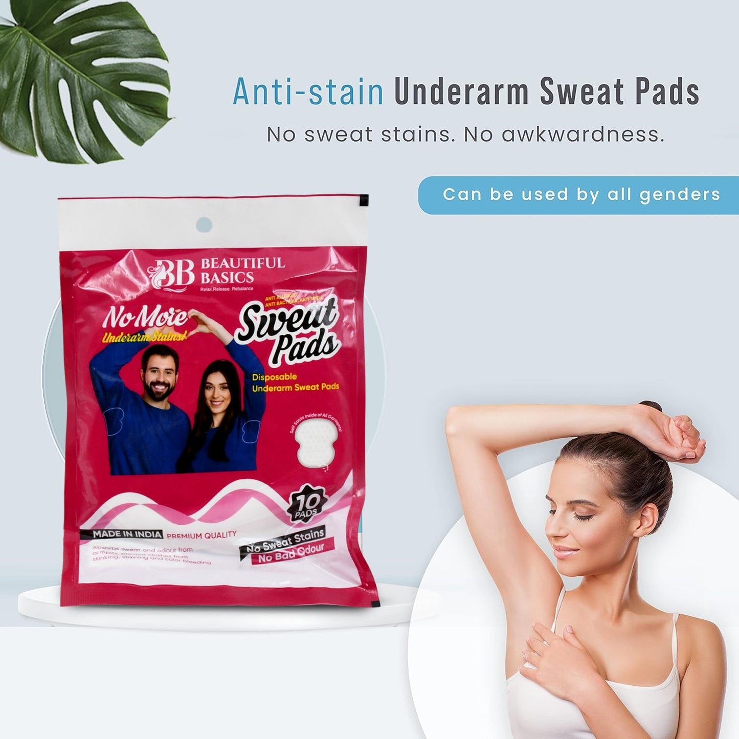 Underarms Sweat Pads Disposable Highly Absorbent Pads Cotton Anti-Allergic Anti Bacteria Anti Smell Underarm Perspiration Pad For Men And Women (Pack of 10)*2