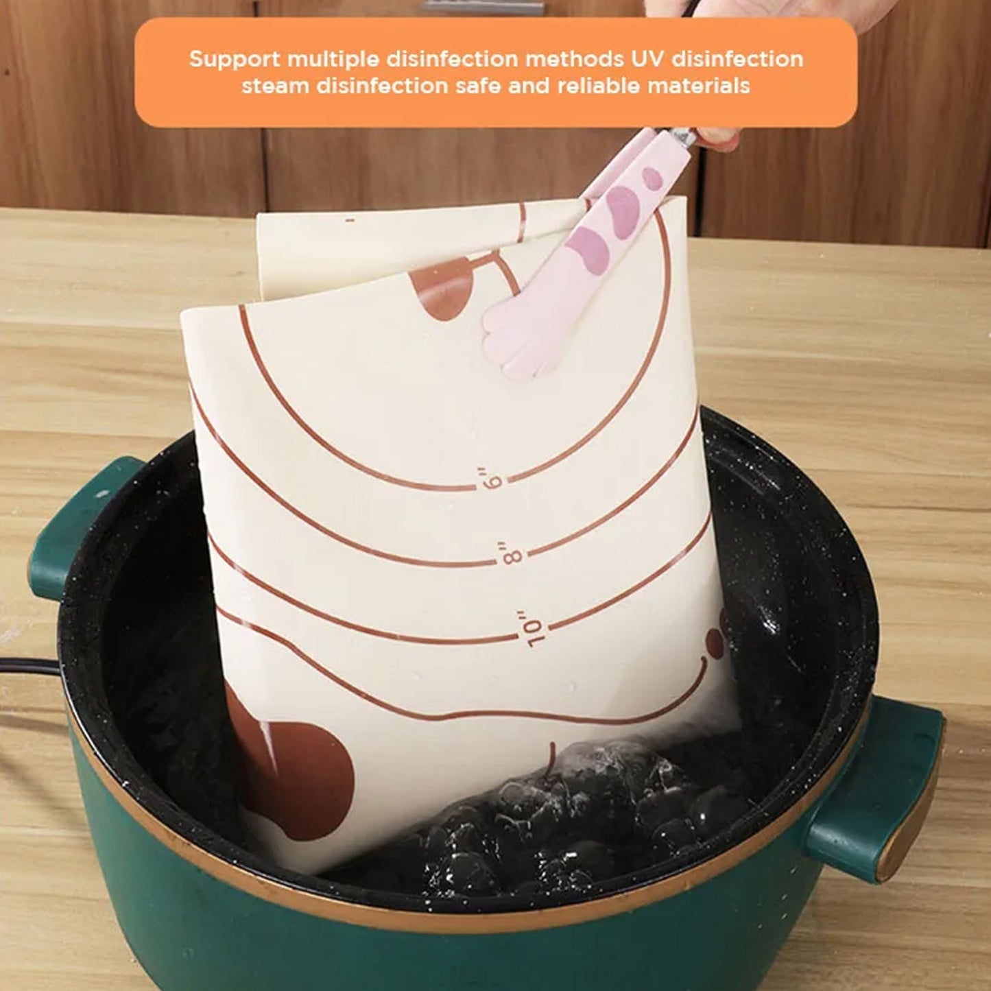 3 In 1 Silicone Baking Mat With Wooden Belan & Cake Scraper (3 Pcs Set / 50Ãƒâ€”70 CM)