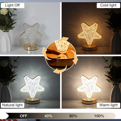 Star Crystal Diamond Touch Lamp Ã¢â‚¬â€œ USB Rechargeable, 3-Way Dimmable