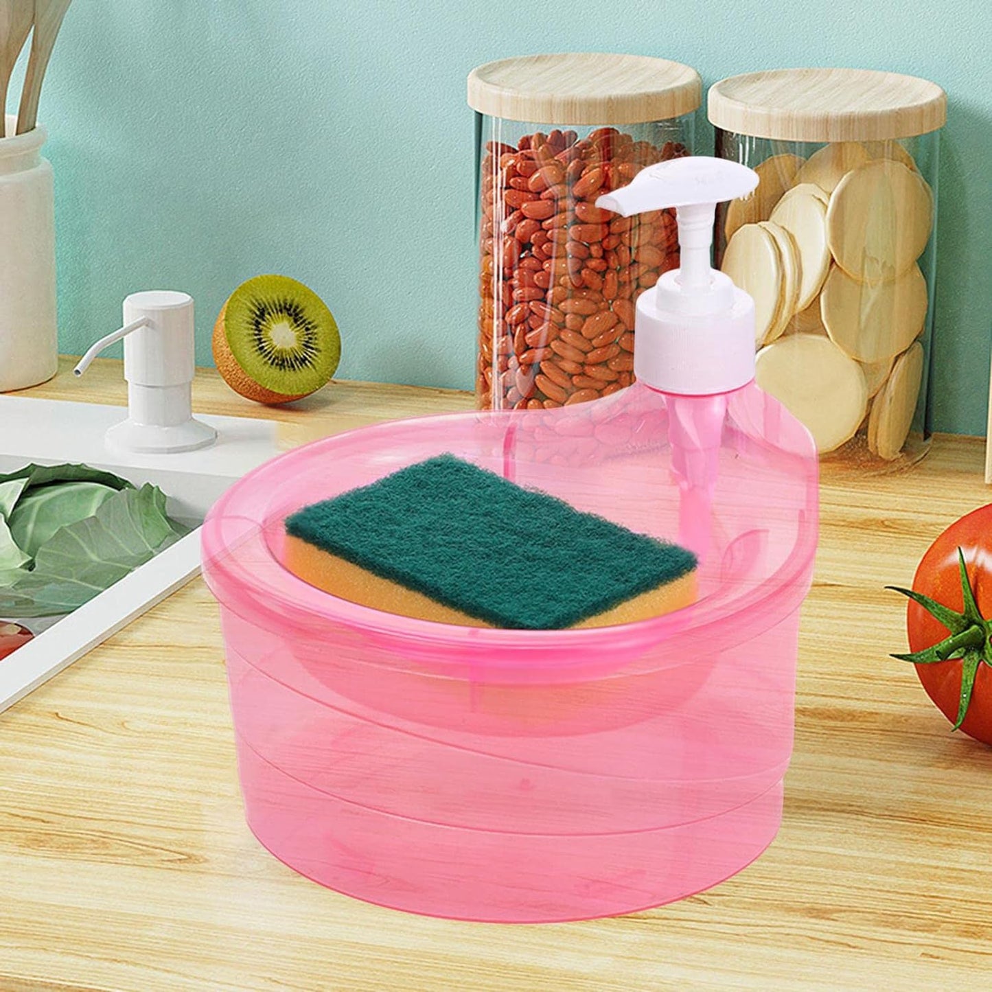 2-in-1 Double Layer Liquid Soap Dispenser with Pump & Sponge Ã¢â‚¬â€œ Practical Kitchen & Hotel Sink Soap Pump Bottle (Rectangle)