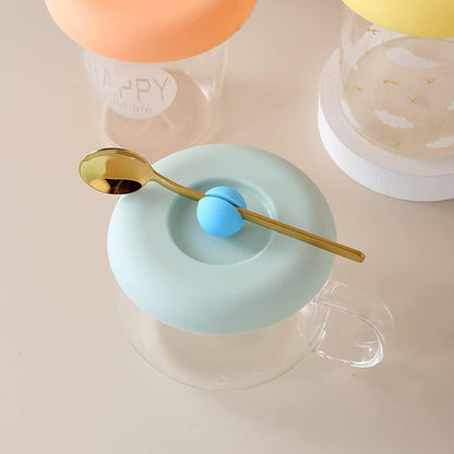 Cup / Mug Lid Dust Proof Silicone Rubber Airtight Seal (Cup & Spoon Not Included Only Lid/ 3 Pc)