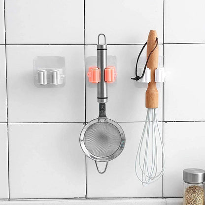 Broom Holder Wall Mounted, Mop and Broom Holder Broom Organizer Grip Clips, No Drilling, Wall Mounted Storage Rack Storage & Organization for Kitchen, Bathroom, Garden (2 Pc)