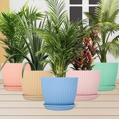 Round Flower Pot with Bottom Tray (5 Pcs Set / Small / 14Ãƒâ€”16 Cm)