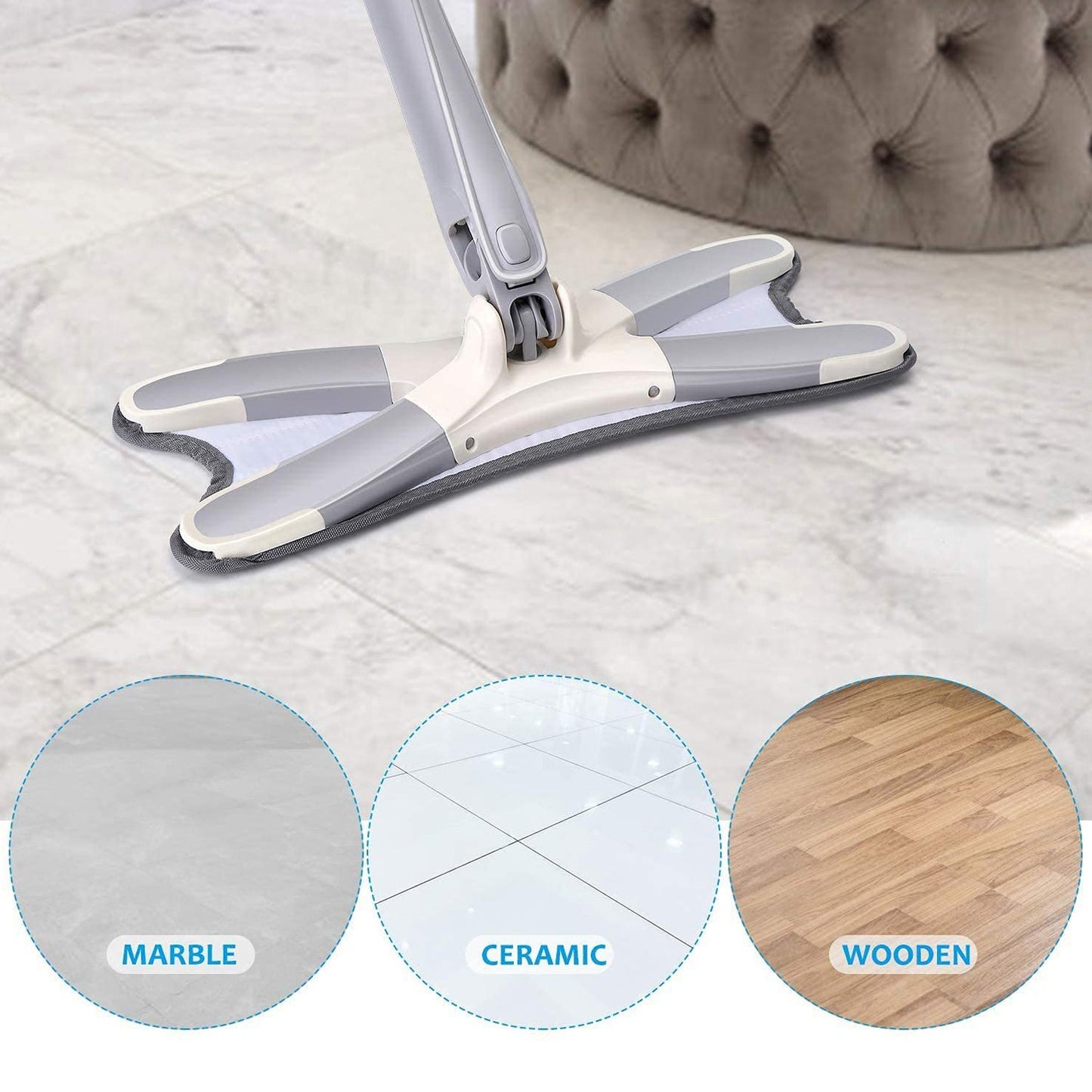 Adjustable 360Â° mop for multi-surface cleaning at home