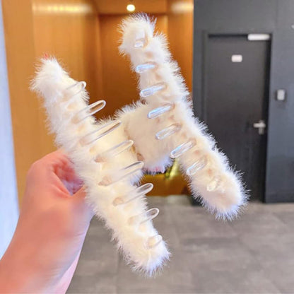 Large Plush Hair Claw Clips, Plastic Fluffy Hair Claw Hair (2 Pc / Mix Color)