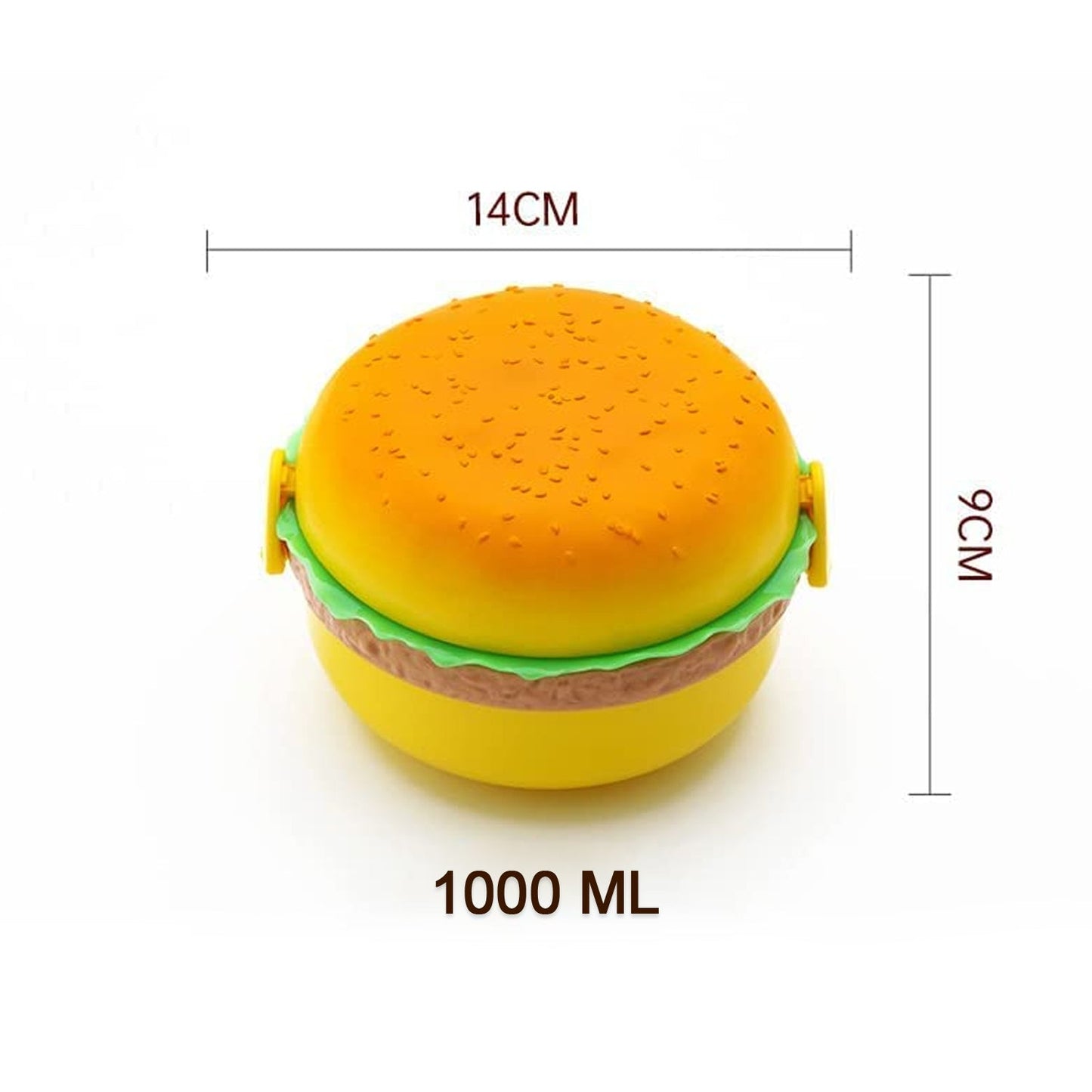 Burger Shape Lunch Box Ã¢â‚¬â€œ Double Layer 1000ml Food Container with 2 Spoons for Kids