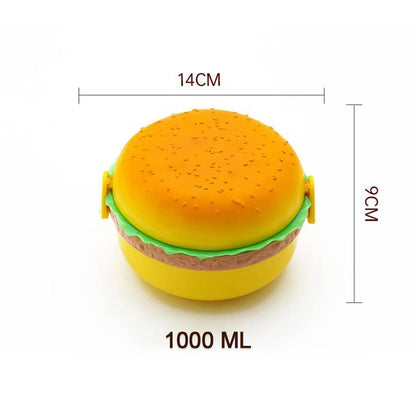 Burger Shape Lunch Box Ã¢â‚¬â€œ Double Layer 1000ml Food Container with 2 Spoons for Kids